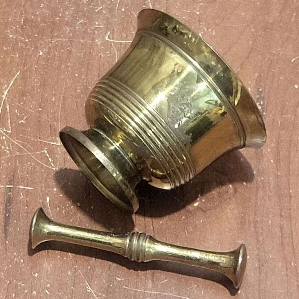 Antique Brass Mortar and Pestle Set